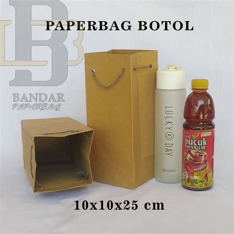 Jual PAPERBAG BOTOL COKELAT POLOS UKURAN P10 X L10 X T25 CM Shopee