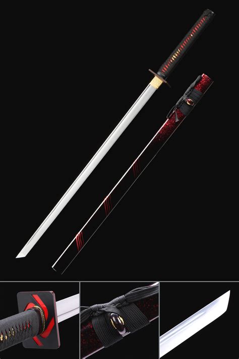 Straight Katana Manganese Steel Straight Ninjato With Red Black Saya