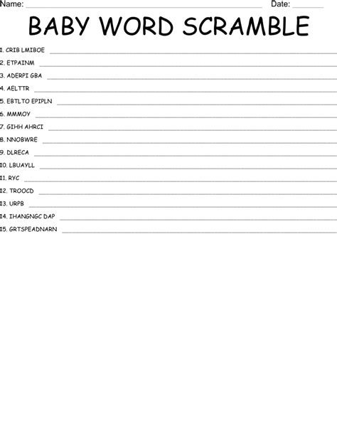 Baby Word Scramble Free Printable