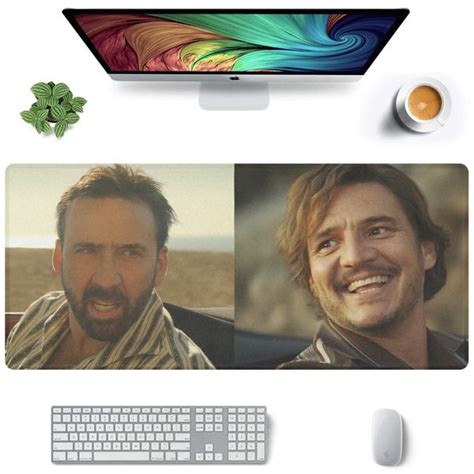 Nicolas Cage Looking at Pedro Pascal Meme Gaming Mousepad - Inspire Uplift