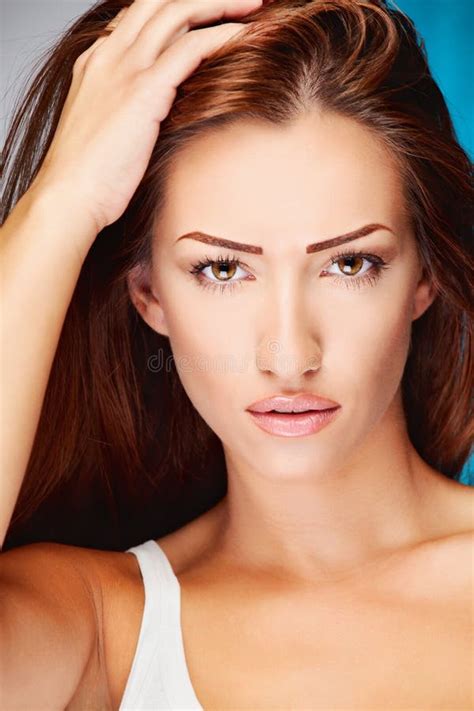 Longue Femme De Brunette De Cheveu Photo Stock Image Du Propre Peau