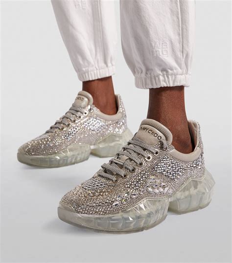 Jimmy Choo Silver Diamond Embellished Sneakers Harrods UK