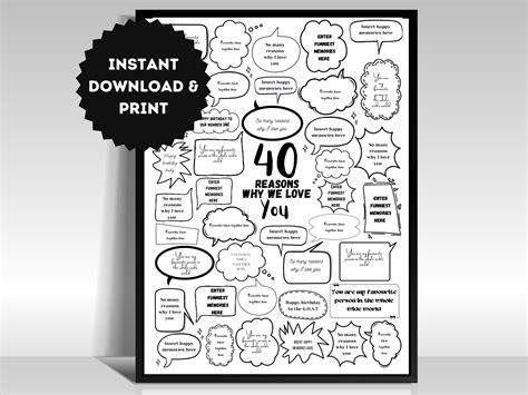 40 Reasons Why We Love You 40th Birthday Gift Poster Idea Personalized