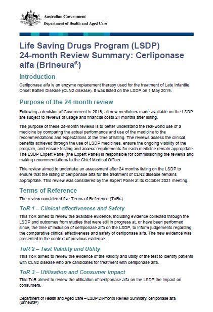 Cerliponase Alfa 24 Month Review Australian Government Department Of