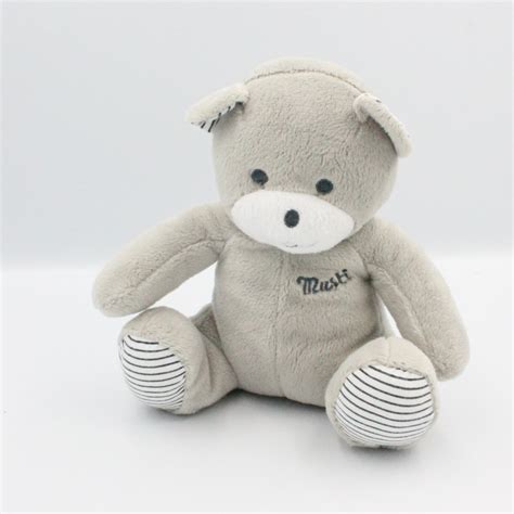 Doudou Ours Gris Blanc Ray Musti Mustela