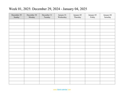 Printable Weekly Calendar 2025 | Printable Calendar 2025