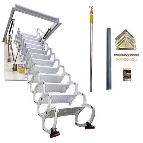 Techtongda White Attic Pull Down Ceiling Ladder Stairs Loft Ladder