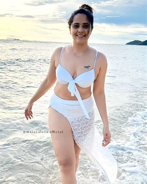 Anasuya Bharadwaj Hot White Bikini Beach Photos