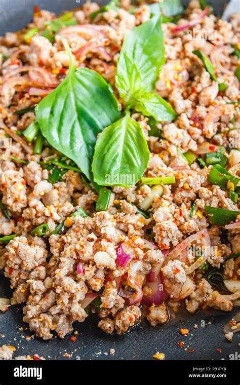 Spicy Minced Pork Salad Larb Moo Thai Food Stock Photo Alamy