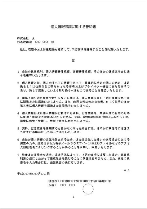 契約書の書き方個人情報保護に関する誓約書