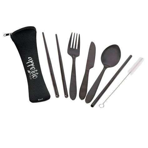 6 Piece Stainless Steel Travel Cutlery Set Black | Soko & Co