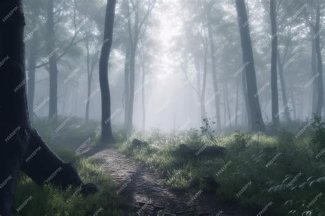 Premium AI Image | A forest with a light in the sky