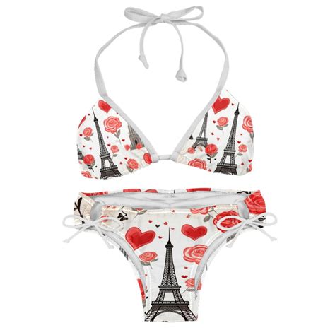 Eiffel Tower Valentine S Day Detachable Sponge Adjustable Strap Bikini Set Two Pack Swim Suit