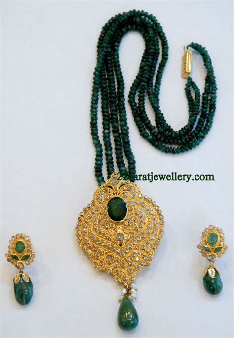 Uncut Diamond Pendants With Emerald Beads Jewellery Designs