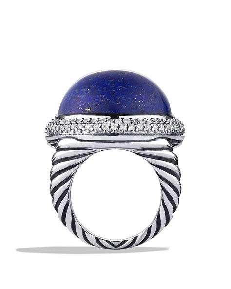 David Yurman Dy Signature Oval Ring With Lapis Lazuli Diamonds In