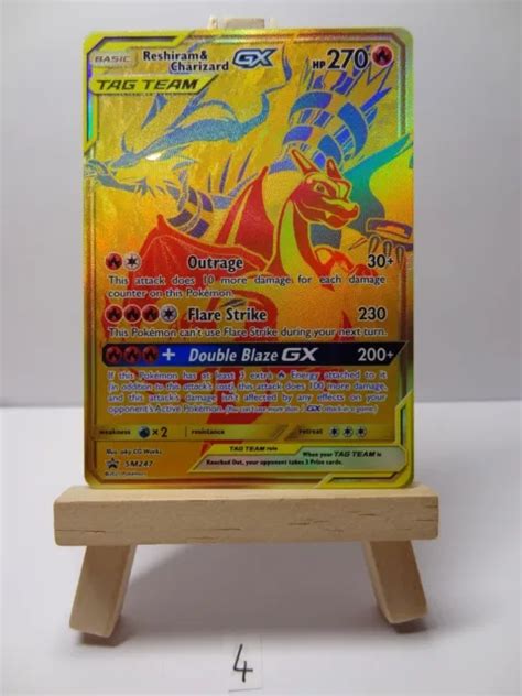 CARTE POKÉMON Reshiram Charizard Dracaufeu GX GOLD SM247