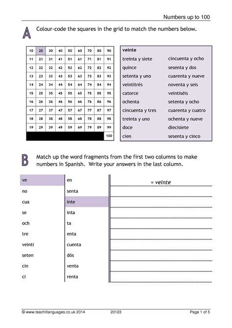 Numbers Worksheet Numbers 1 100 KS3 Spanish Teaching Resource Teachit