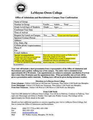 Fillable Online Loc Campus Tour Request Form LeMoyne Owen College