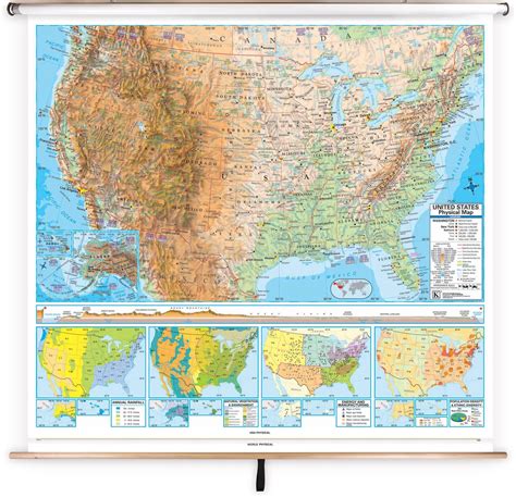 Kappa Classroom Pulldown Map Us And World Advanced Physical Combo Wall Map 2 Map