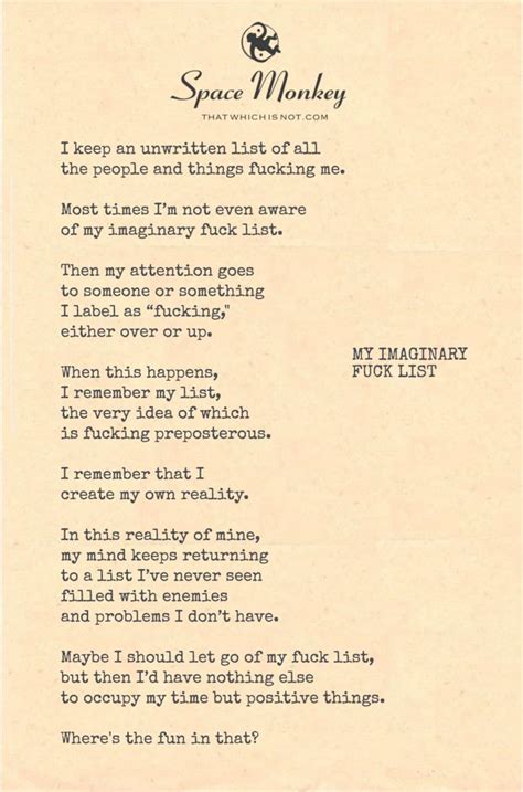 Imaginary Fuck List Preposterousness Of Holding On Cape Odd