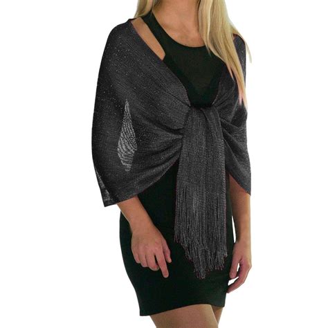 Duobla Rheane Sparkling Metallic Shawls And Wraps With Buckle For