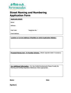 Fillable Online Sevenoaks Gov Street Naming And Numbering Application