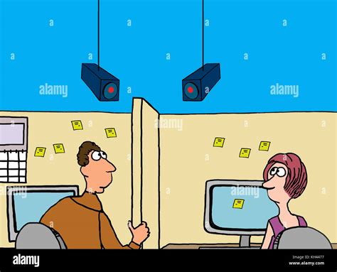 Business Cartoon Illustration Showing Workers Leery Of The Security