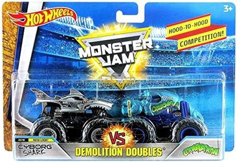 Monster Jam Cyborg Shark Vs Crushstation Hot Wheels Demolition Doubles Trucks Mattel Hot
