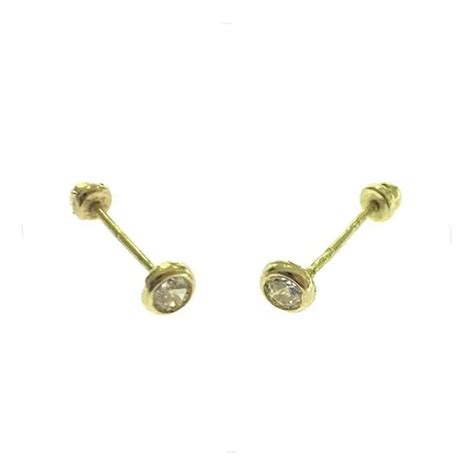 Arete Broquel Bisel Redondo 3mm Oro 14k Kt Niña Mujer Regalo Meses