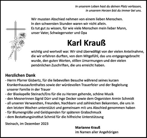 Traueranzeigen Von Karl Krau Trauer Flz De