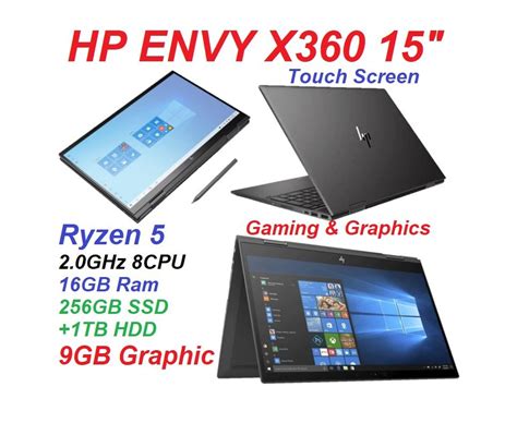 15" Graphic laptop HP ENVY Ryzen 5 Gaming Notebook 16GB Ram 9GB Graphic ...