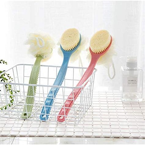 Shower Body Brush With Bristles And Loofah Back Scrubber Bath Mesh