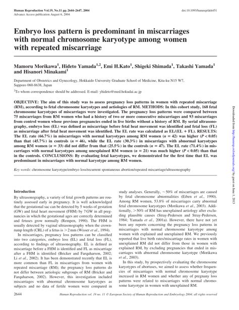 (PDF) Embryo loss pattern is predominant in miscarriages with normal ...