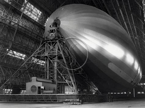 A docked USS Macon inside Hangar One at Moffett Field in California ...