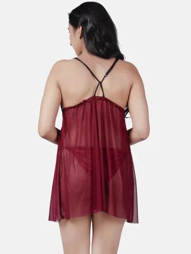 Sheer Net Hot Wine Babydoll Bikini Night Dress For Honeymoon K8kw