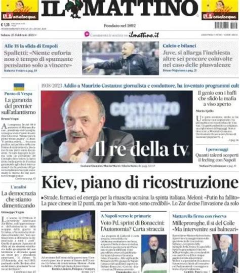 PRIMA PAGINA MATTINO Spalletti Napoli non è tempo di spumante