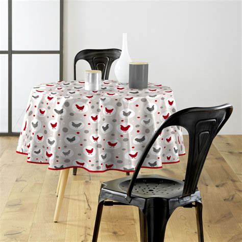 Nappe Ronde Toile Cirée Suzette 160cm Gris Rouge