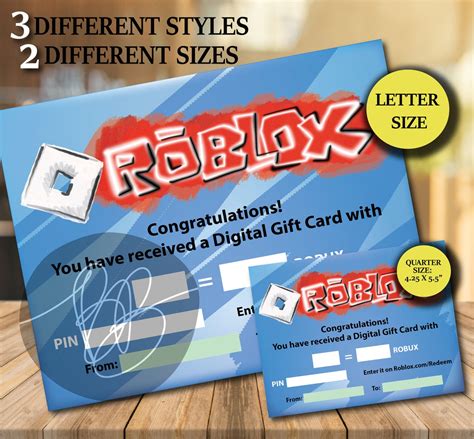 Printable Roblox E Card Digital T Card Template Robux Etsy