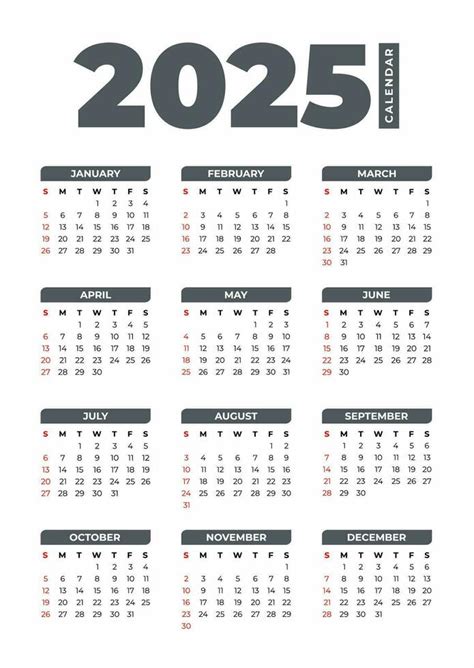 2025 Basic Calendar In White Background 33244525 Vector Art At Vecteezy