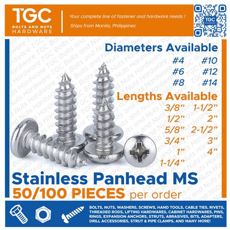 Pcs Ss Panhead Metalscrew Stainless Pan