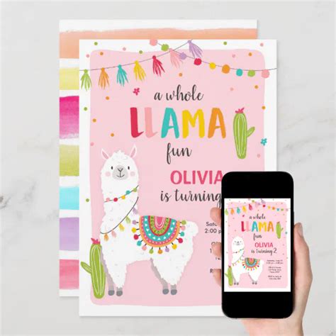 Whole Llama Fun Birthday Invitation Alpace Fiesta Zazzle