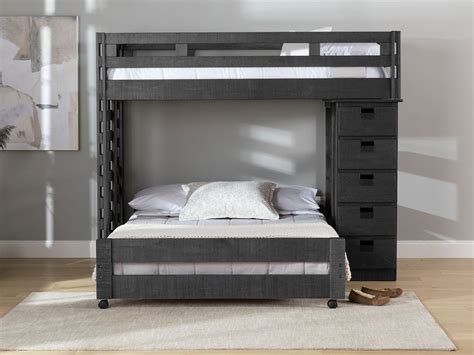 Vista Grey Twin Over Full Basic Loft Bed W Bookcase By Elements