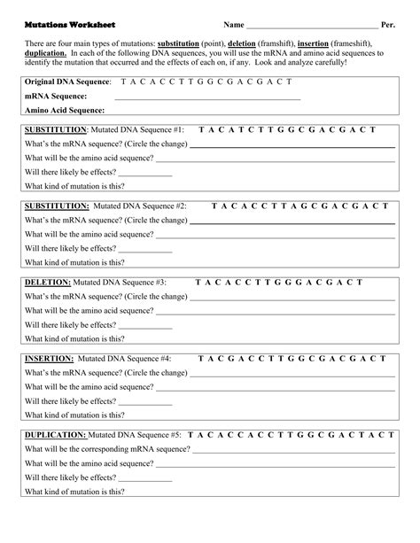 Mutations Worksheet