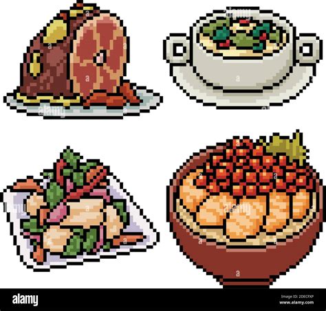 Pixel Art Set Isolated Asian Restaurant Stock Vector Image And Art Alamy