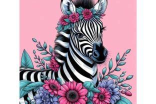 Zebra Foal With Flowers In Pop Art St Graphic By A I Illustration And