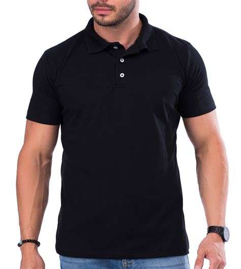 Camiseta Polo Masculina Algodão Básica Lisa Premium Preta Compre