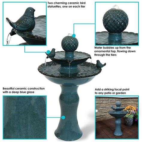 Sunnydaze Resting Birds Ceramic 2 Tiered Outdoor Water Fountain 27