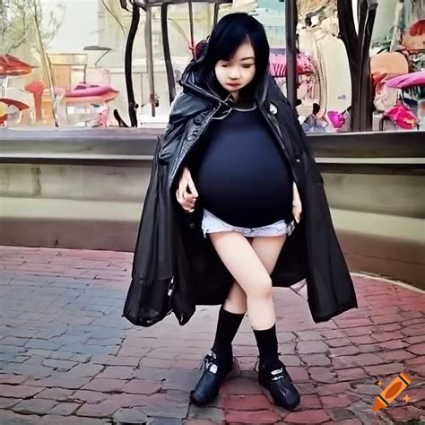 Picture Of A Japanese Punk Girl With A Pregnant Belly At A Theme Park