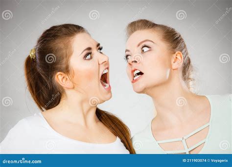 Two Agressive Women Having Argue Fight Stock Photo Image Of Furious