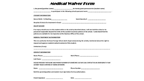 Free 10 Sample Medical Waiver Forms In Pdf Ms Word Excel